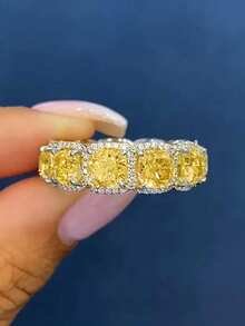 1枚优雅立方氧化锆戒指，女士款式，适合婚礼、订婚、周年纪念、派对、情人节及其他场合。 - 黃色 - 查看 9