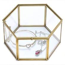 1pc Luxurious Hexagonal Glass Jewelry Display Box - Decorative Boxes For Storage And Organization - Brass Frame, Wedding Gift, Ring, Bracelet, Earring Holder, Mother's Day&Valentine's Day ,Spring Season Home Room Decor, Stylish Storage Case For Jewelry Collector,Room Décor - Multicolor - View 6