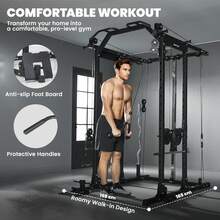 SPORTNOW Cable Crossover Machine, Multi Gym Cable Pulley System With Pull Up Bar, Lat-Pull Down System, Landmine & T Bar, 300kg All-In-One Power Cage Squat Rack For Home Gym Strength Training - Black - View 6