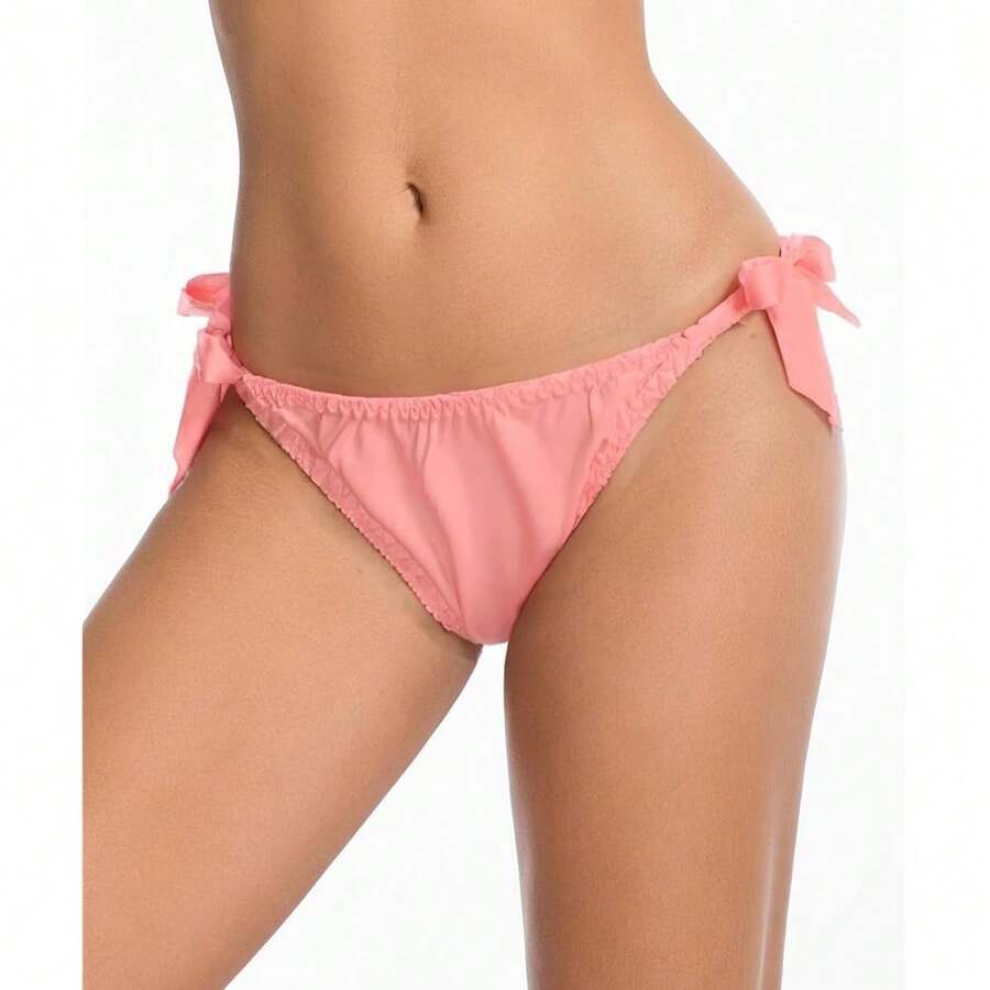 Women Silk Panties Lightweight Briefs Smooth Breathable Satin Bikini,Sexyys Tie-Side Underwear Daily Fit Comfort,OrangePink - OrangePink - 查看 1