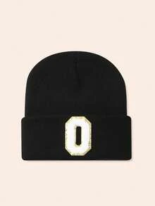 1pc Unisex Personalized Embroidered A-Z Letter Elastic Knit Beanie Hat, Fashionable Streetwear Knit Cap, Suitable For Autumn/Winter Daily Wear - Black - View 6