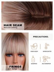 AKAKO 浅金色渐变刘海短款波浪卷发假发，16英寸及肩卷发假发，耐热合成假发，适合日常佩戴、音乐节派对角色扮演、街头嘻哈Y2K风格、时尚服装假发配饰 - 漸變金色 - 查看 6