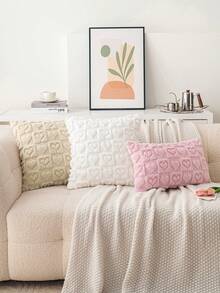 1pc/2pcs Soft Plush Heart Shaped Pillow Cover, Suitable For Living Room, Bedroom, Wedding, Party, Valentine's Day, All Season - Pink - View 2