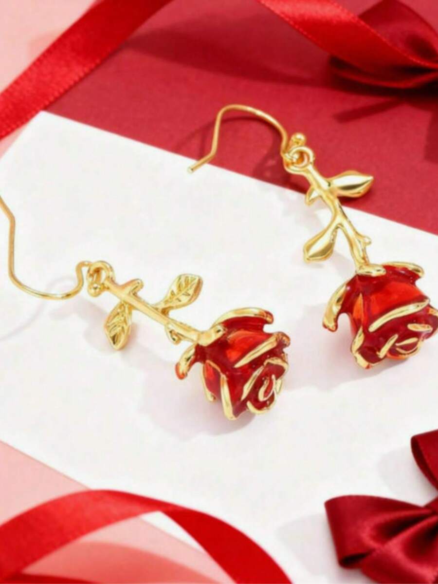 1 Pair Fashionable Rose Flower Delicate Floral Earrings, Ethereal Aesthetic