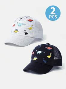 2/3 piezas Gorra de béisbol de malla con estampado de dinosaurio para niños pequeños de 2 a 7 años, sombrero de sol ajustable y transpirable para verano, gorra trucker para niños pequeños, para juegos al aire libre, deportes, playa, regalo de cumpleaños - gorra de béisbol de red - Ver 12