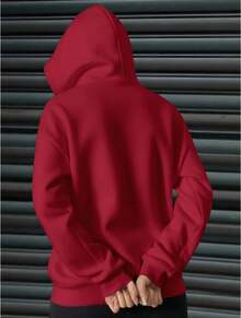 Women's Double-Layered Hooded Sweatshirt With Zipper Pockets For Social Anxiety Sufferers In Regular Length Autumn & Winter Clothing - 紅色 - 查看 5