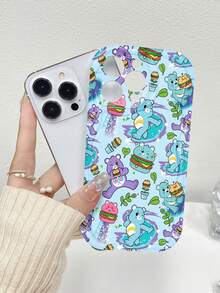 Estampado de Ositos Cariñositos y hamburguesas sobre fondo azul claro. Esta elegante funda es compatible con los modelos  17, 16, 15, 14 Pro Max, 13, 12, 11, XR y XS Plus. Fabricada en silicona TPU, ofrece protección contra golpes y caídas, además de una sensación superior. Es un regalo ideal para familiares, amigos y seres queridos, y una opción perfecta para Año Nuevo. - transparente - Ver 4