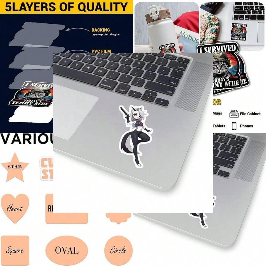 Anime Wolf Girl Assassin Sticker, Furry Waifu Vinyl Decal, Cute Otaku Laptop Sticker, Waterproof Car Water Bottle Sticker - 3"x3" - Xem 1