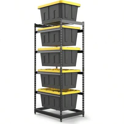 27 Gallon Tote Storage Rack, Heavy - Duty Storage Bin Rack Organizer, 5 - Tier Standing Storage Bin Shelves, 250 Lb Capacity, Maximize Space Garage, Warehouse, Utility, 1 Pack (Not Included)