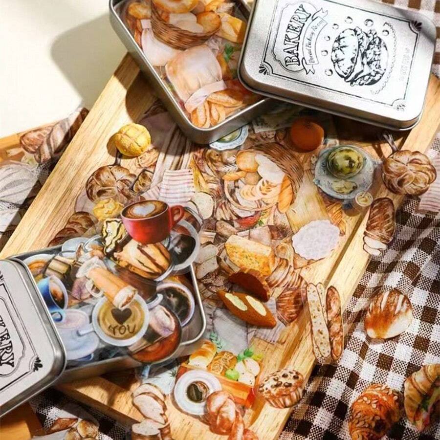 100张/50张装复古迷你面包三明治主题装饰PET贴纸，学校用品，返校季剪贴簿用品，剪贴簿文具 - 均碼 - 查看 1