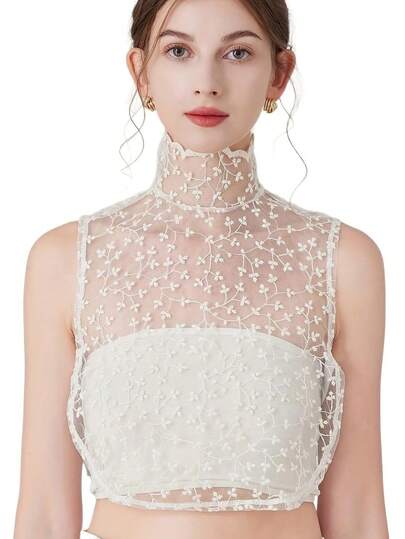Lace Collar, Fake Collar, Slimming, Sheer Mesh Fake Collar, Decorative Collar, Detachable Collar, Shirt, Half Shirt, Artificial Collar, Women's Lining
