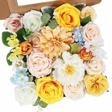 [Free Shipping]Artificial Flowers Combo Box Set Artificial Bouquets Wedding Flowers Faux Orange Flowers Roses With Stems For Wedding Centerpieces Party Home Decor - 橘子 - 查看 1