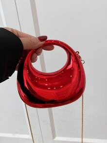 New Acrylic Mini Handbag, Fashion Clutch Purse, Personalized Crescent Moon Shaped Evening Bag, Shoulder Chain Crossbody Bag - Red - View 9
