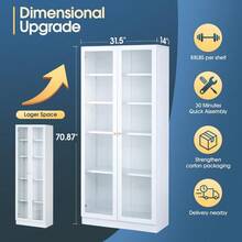 Metal Storage Cabinet With Shelves, 3 Tier Small Display Cabinet, Short White Bookshelf With Storage, Open Bookcase For Home Office, Library, Classroom - trắng - Xem 3