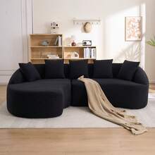 YOGLAD Compression L-Shaped Modular Sectional Sofa With Curved Chaise, Boneless Cloud Couch Sleeper, Black Chenille Upholstered Deep Seat Floor Sofa With Wide Armrests, Raised Backrest & 30D High-Density Foam For Living Room, Apartment & Lounge - 黑色 - 查看 6