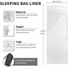 Mountainlodge - Saco de dormir para estaciones de clima cálido con bolsa de transporte resistente ligero y agradable a la piel para camping senderismo y mochilero. - Blancoconcierreizquierda - Ver 2