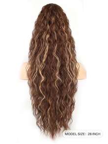 28-Inch Long Wavy Clip-On Ponytail, Multi-Layer Synthetic Heat-Resistant Hair Extension, Curly Wavy Heat-Resistant Fiber Wig Suitable For Both Men And Women, Easy To Wear, Black And Brown Long Extensions Suitable For Party And Daily Looks, Suitable For Women Of All Races With Basic Styles, High-Temperature Fiber, Natural Look - Brown Highlight - View 3