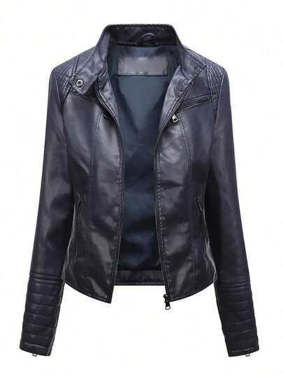 Women's Windproof Warm Motorcycle Jacket, Outdoor Windbreaker With Zipper And Multiple Pockets, Suitable For Spring And Autumn