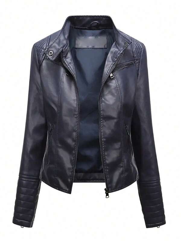女士防风保暖摩托车夹克，户外防风外套，带拉链和多个口袋，适合春秋季穿着