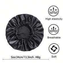 A Classic Button-Up Bonnet Hair Cap In 10 Colors, Adjustable And Reversible, Silky Satin Sleeping Cap And Shower Cap. - 黑色 - 查看 3