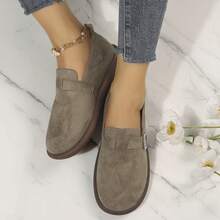 Travel Spring Fall Shoes For Women Ladies Shoes Loafers Flats Outdoor Walking Cozy Padded Suede Clogs Adjustable Buckle Rounded Toe - Brown - View 4