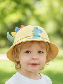 1顶幼儿男童可爱恐龙印花渔夫帽，防晒，适合春夏佩戴