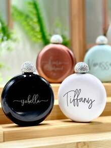 5oz Custom Stainless Steel Mini Hip Flask, Bridesmaid Gift, Personalized Rhinestone Lid Flask, Round Bridesmaid Flask, Customizable Engraved Bridesmaid Invitation Gift - Multicolor - View 4