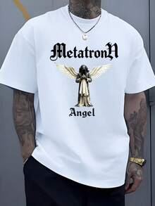Golden Angel Figure With Outstretched Wings And Hands In A Prayer Position, Conveying A Symbolism Of Protection, Peace, And Spiritual Strength, Ideal For Those Seeking A Mystical Touch. Men's T-Shirt, 100% Cotton, 220g - 白色 - 查看 8
