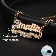Personalized Double Layered Name Necklace, Hip-Hop Style European & American Name Necklace With Customizable Text,Featuring First Letter & Heart Shaped Cutout Flowers, Unique Japanese Chain, Perfect For Her Girlfriend, Mom, Family, Friends, Daughter For Anniversaries, For Valentine's Day, For Mother's Day - 彩色 - 查看 4