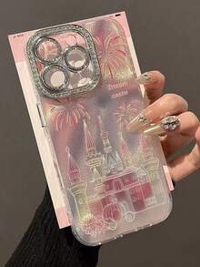 Funda de espejo para teléfono con estilo Ins de alta calidad, con castillo de fuegos artificiales rosas y carruaje con rhinestones, compatible con iPhone 16 Pro Max/ 15 Plus/ 14 Plus, con protección de lente de cobertura completa, compatible con iPhone 11/13 Pro/12 Pro Max, resistente al agua, a los golpes y a los arañazos - Rosa - Ver 1