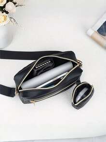 Women's Small Square Shoulder Bag, Quilted Crossbody Bag, Coin Purse - White - View 5