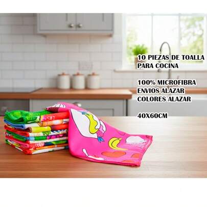 10 Piezas de Toallas Para Manos - Toalla de Cocina - Microfibra - Suaves al Tacto - Varios Diseños