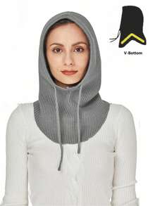 1pc Unisex Wool Blend Knitted Balaclava Hat, Warm & Soft Beanie Cap With Drawstring, Adjustable Neck Warmer For Autumn/Winter