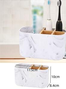 五格竹制牙刷架，浴室台面收纳架，可放置牙刷、化妆品及小配件，大理石纹理，白色大理石色 - 白色仿牙刷架/梳子架 - 查看 12