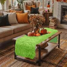 Green Christmas Table Runner 48 Inch, Fluffy Faux Fur Dresser Cover Top, Dresser Runners For Bedroom, Coffee Table, Vanity Desk, Birthday Christmas Party Home Decorations - Green - 查看 9