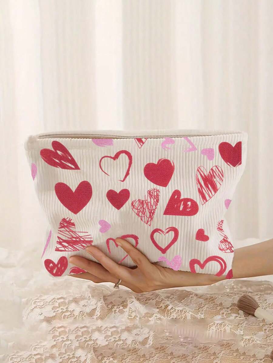 Túi đựng mỹ phẩm hình trái tim - Họa tiết in hình trái tim, túi khóa kéo bằng polyester, túi đựng đồ trang điểm du lịch, túi khóa kéo nhẹ, lý tưởng cho người yêu thích trang điểm, món quà tuyệt vời cho chị em gái, sinh viên và người lớn, túi đựng mỹ phẩm in ngẫu nhiên, túi đựng đồ vệ sinh cá nhân, đồ dùng cần thiết khi đi du lịch, đi tàu biển, đi nghỉ mát, unisex - Nhiều màu - Xem 1