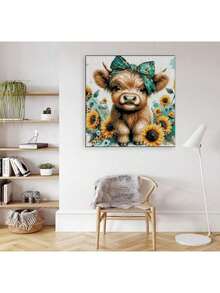 EstiloKit De Punto De Cruz Estampado Para Adultos Principiantes, Kit De Punto De Cruz, FáCil De Hacer Contado, Dimensiones Impresas, Manualidades, Kits De Bordado Para DecoracióN De Pared Del Hogar (11VersióN Mejorada - vaca lechera - Ver 4