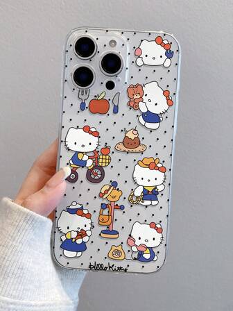 Sanrio 1 pieza Funda de teléfono transparente con diseño de niña de dibujos animados compatible con iPhone 17/13/14/15/16 PRO, cubierta protectora suave pintada a mano original, diseño anti-caída, regalo para la novia