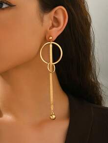 زوج من أقراط الموضة على الطراز الشرق أوسطي للنساء، أقراط هندسية أنيقة بسيطة مجوفة مزدوجة الحلقة، قلادة معلقة بشكل وكرة سلسلة، متعددة الاستخدامات للاستخدام اليومي والحفلات والعطلات - ذهبي أصفر - مشاهدة 2