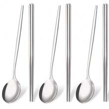 Korean 6Pcs/Set Tableware Set High Quality Stainless Steel Mirror Dinner Set Dinnerware Spoon Chopsticks Flatware Cutlery Set - màu đen - Xem 9