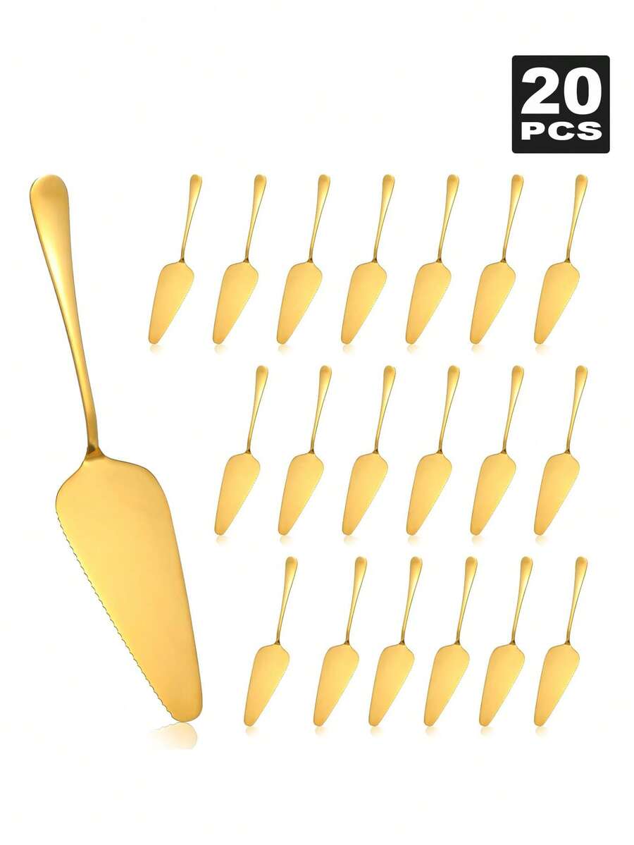 1/5/10/20PCS Stainless Steel Cake Server Triangular Spade Spatula Serrated Edge For Pizza Cake Baking - Gold - View 1