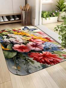 三件套花卉图案浴室地垫套装，速干吸水浴室地毯，防滑U型轮廓地毯和马桶盖套，适用于浴室浴缸马桶，理想的浴室配件 - 彩色 - 查看 8