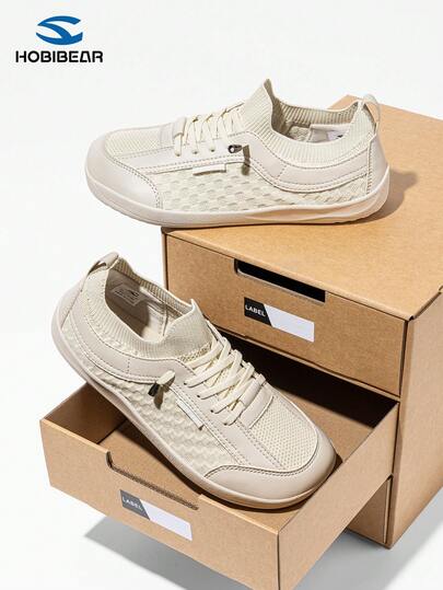 HOBIBEAR 男女通用套脚运动鞋，不对称印花，柔软橡胶鞋底，宽楦设计，舒适耐穿，高品质欧美步行鞋