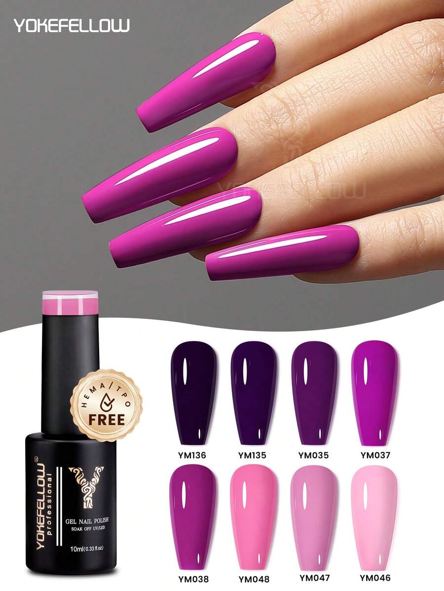 YOKEFELLOW TPO And HEMA-Free Purple Gel Nail Polish, 10ml, Pink Manicure, Suitable For All Seasons, Holiday Manicure, Removable UV/LED Nail Polish, Create Salon-Quality Manicure At Home, Suitable For Women And Girls. - Multicolor - View 1