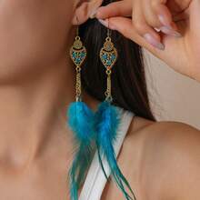 Water Drop Feather Rice Bead Tassel Earrings, Bohemian Niche Ear Hooks Ear Pendants, Light Luxury Vacation Style Earrings, Gift For Friends And Elders - Three Diamonds - View 3