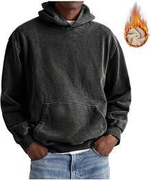 [Free Shipping]Mens Hoodies Oversized Unisex Acid Wash Hoodie Heavyweight Fleece Vintage Cotton Sweatshirt Men Women - B-黑色 - 查看 6
