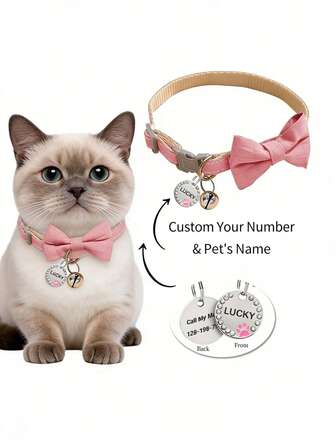 1pc Customizable Name Tag Adjustable Bow Tie Soft Collar, Pet Accessory, Holiday Pet Gift, Party Essential