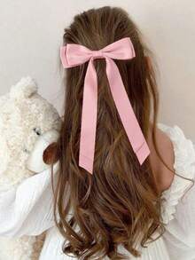 3 PCS Silky Satin Hair Bows Hair Clip Pink Hair Ribbon Ponytail Holder Accessories Slides Metal Clips Hair Bow For Girls Valentine's Day Valentines Hair Accessories For Girl Claw Clips Hair Claws Hair Barrettes, School Stuff