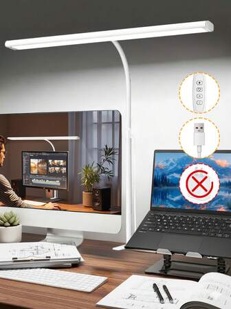 1pc Ultra Bright LED Desk Lamp With Clamp Flexible Gooseneck, 3 Colors Modes 10 Brightness Levels, And Eye-Caring Reading Light With Memory Function - Suitable For Home Office, Reading, And Study - USB Dimmable Table Lamp With (Suitable For 5V/2A Adapter, Without Adapter)