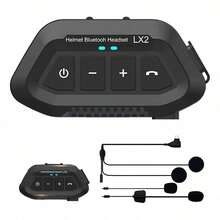 Bluetooth para Motocicleta con Micrófono,con Bluetooth 5.0 y protección IP67 contra el agua, de color negro, con larga duración de batería y cancelación de ruido, capaz de conectarse simultáneamente a dos dispositivos móviles y adecuado para varios tipos de cascos - A - Ver 1